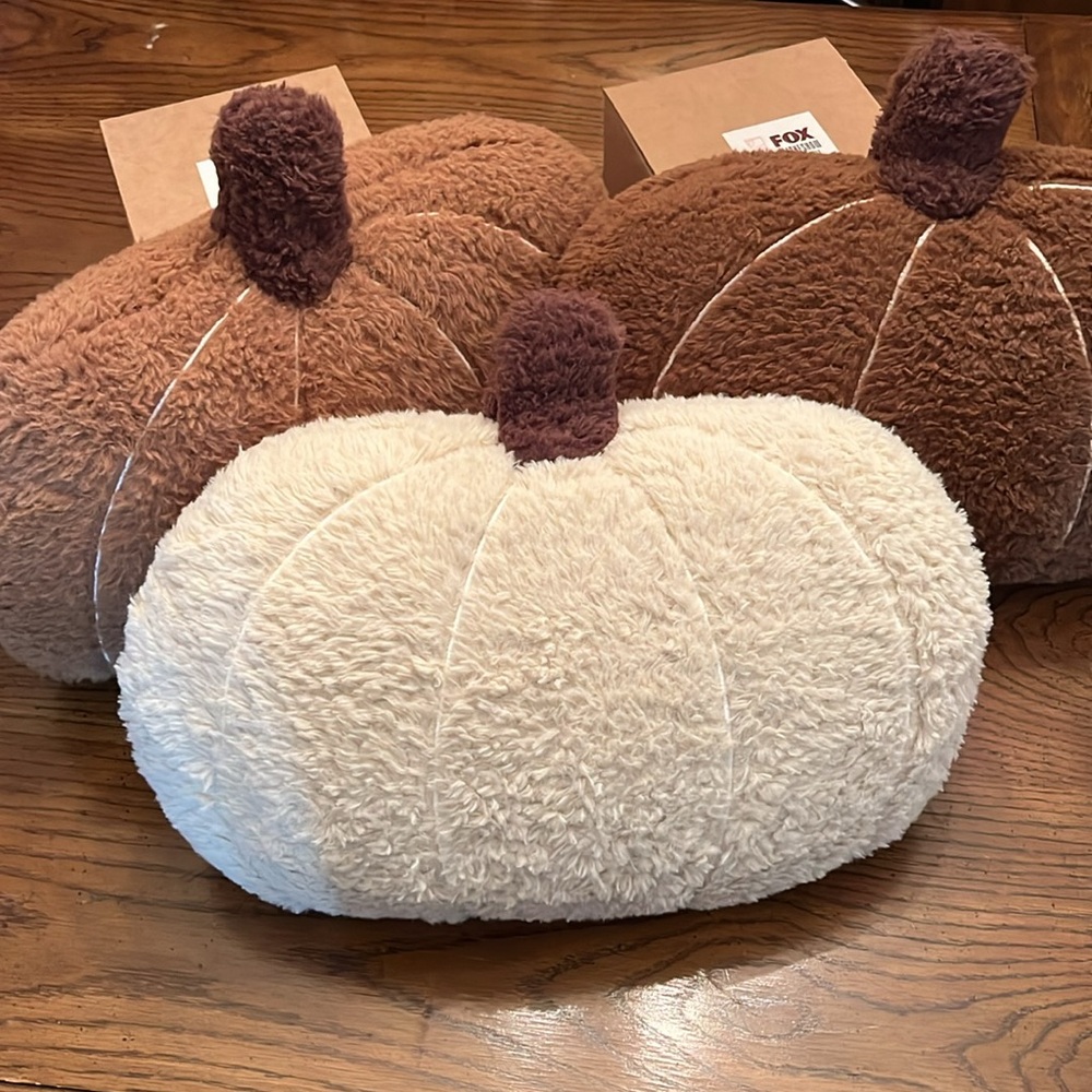 Rachel Ashwell pumpkin‎ pillows, 3 available-1 orange and 2 brown